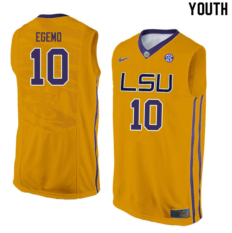 Youth #10 Brandon Egemo LSU Tigers College Basketball Jerseys Sale-Yellow